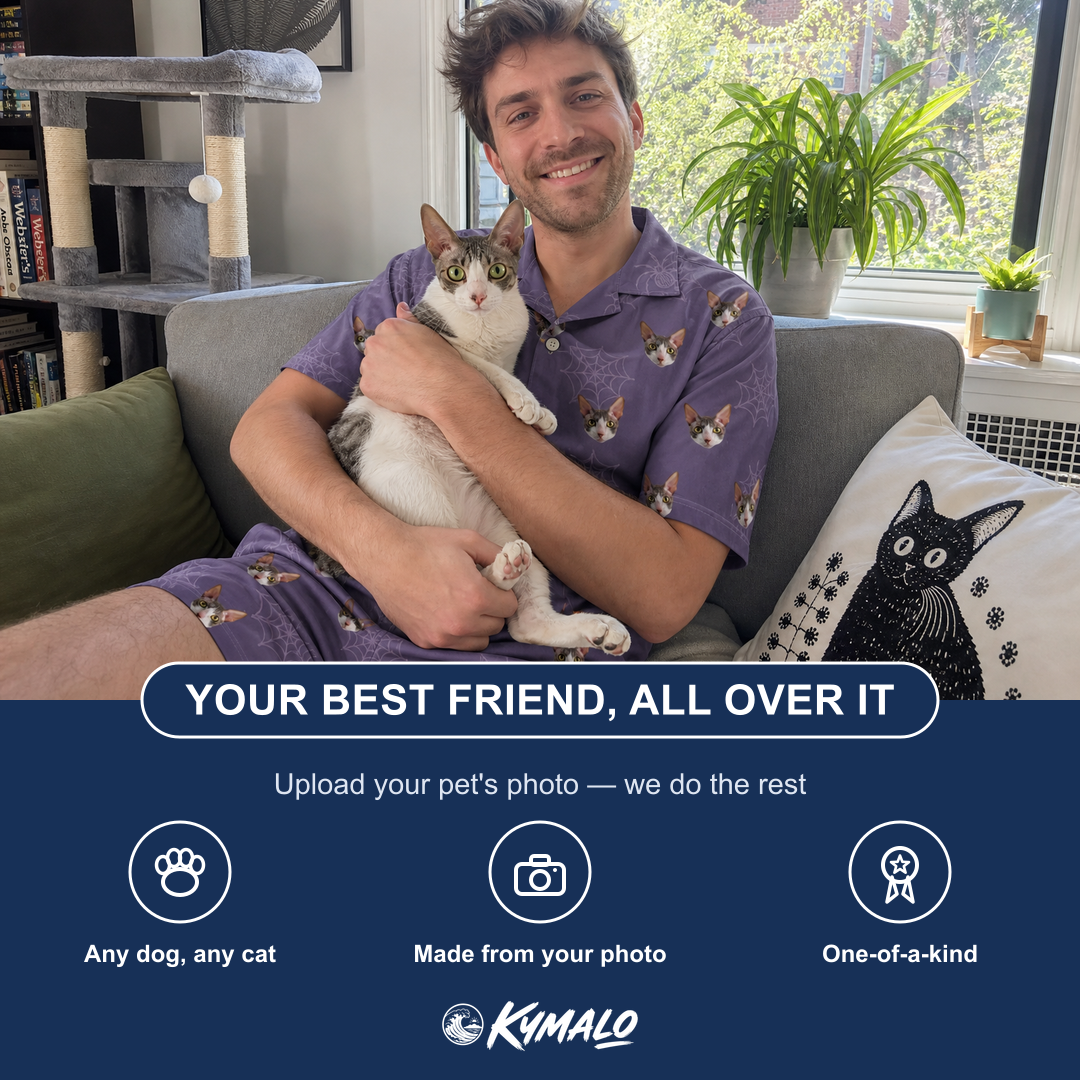 Friends in matching Men's Spider Social Custom Cat Face Shirt & Shorts Set — a group gift photo