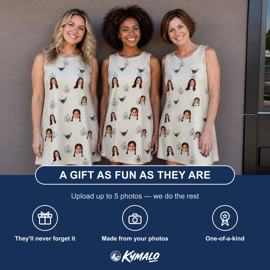 Friends in matching Women's Cucurbit Chuckles Custom Face Tank Dress — a group gift photo