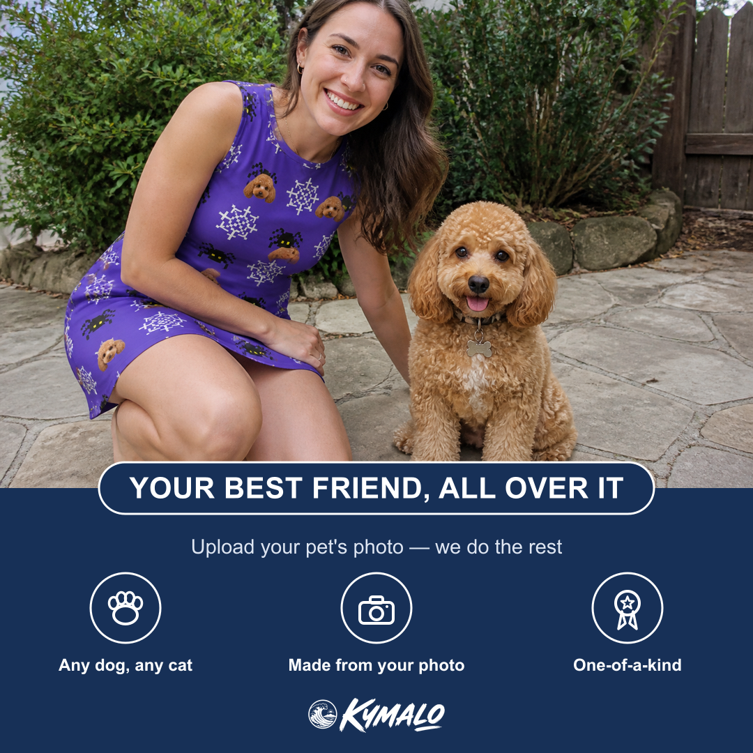 Friends in matching Women's Leggy Lurkers Custom Dog Face Tank Dress — a group gift photo
