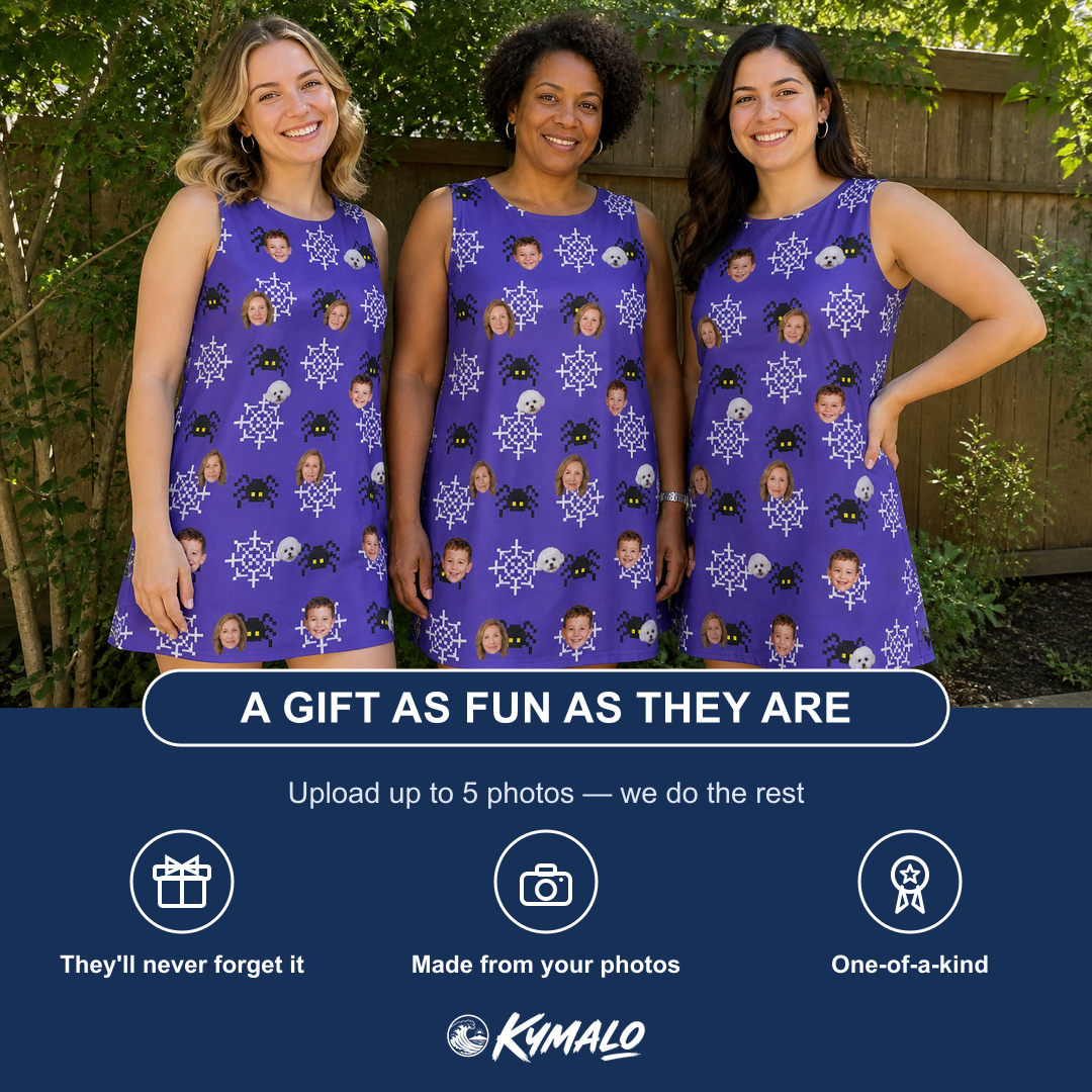 Friends in matching Women's Leggy Lurkers Custom Face Tank Dress — a group gift photo
