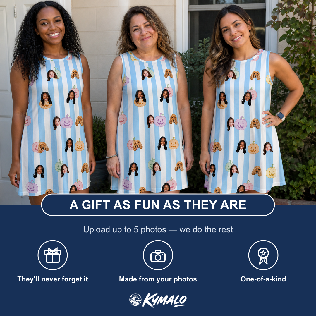Friends in matching Women's Harvest Haunters Custom Face Tank Dress — a group gift photo