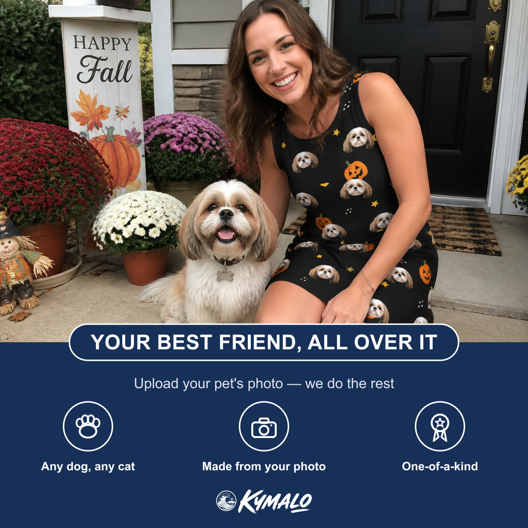 Friends in matching Women's Cackle Carvings Custom Dog Face Tank Dress — a group gift photo