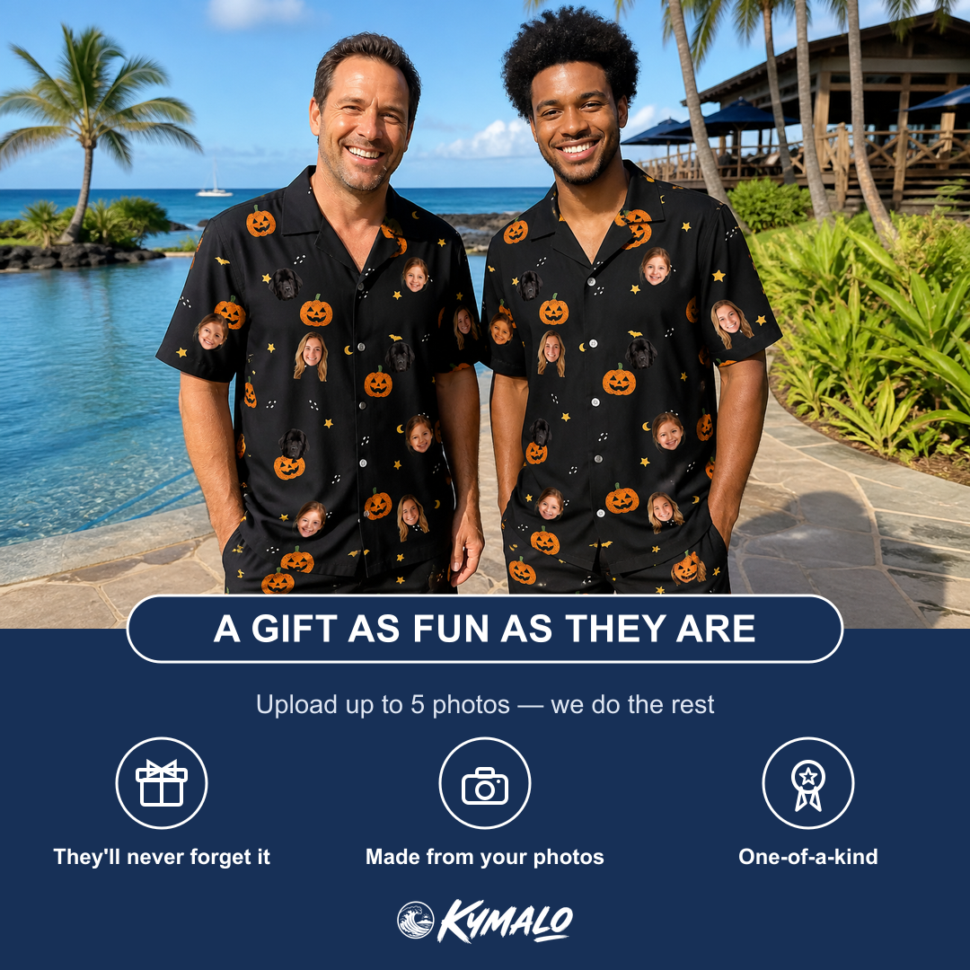 Friends in matching Men's Cackle Carvings Custom Face Shirt & Shorts Set — a group gift photo