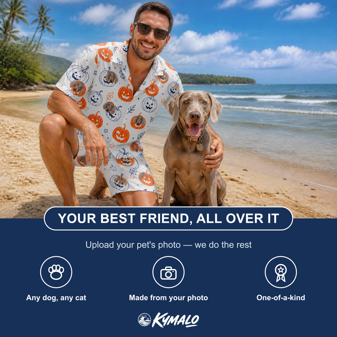 Friends in matching Men's Jack O'Jitters Custom Dog Face Shirt & Shorts Set — a group gift photo