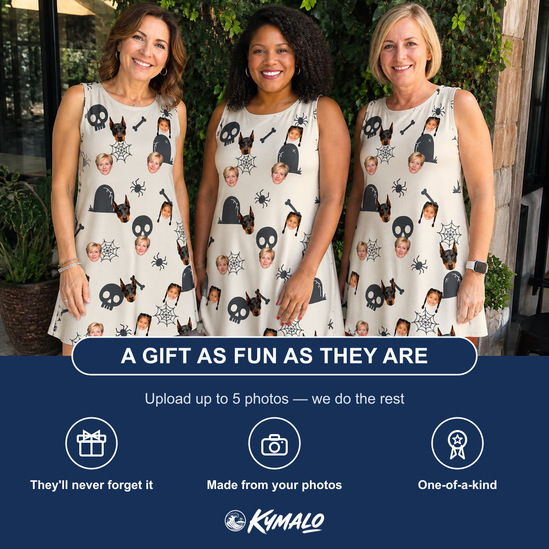 Friends in matching Women's Cryptic Crawlies Custom Face Tank Dress — a group gift photo