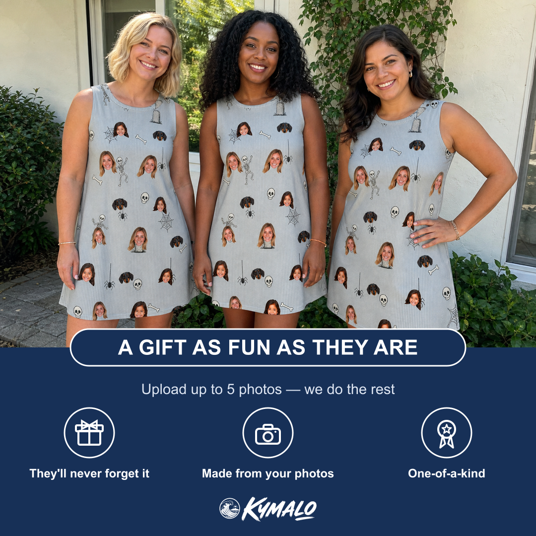 Friends in matching Women's Tombstone Tango Custom Face Tank Dress — a group gift photo