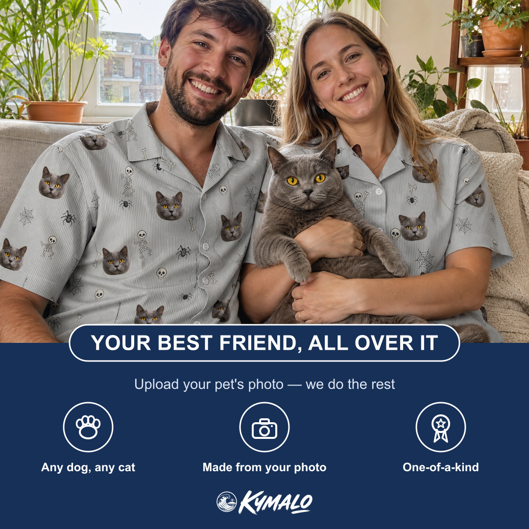 Friends in matching Women's Tombstone Tango Custom Cat Face Hawaiian Shirt — a group gift photo