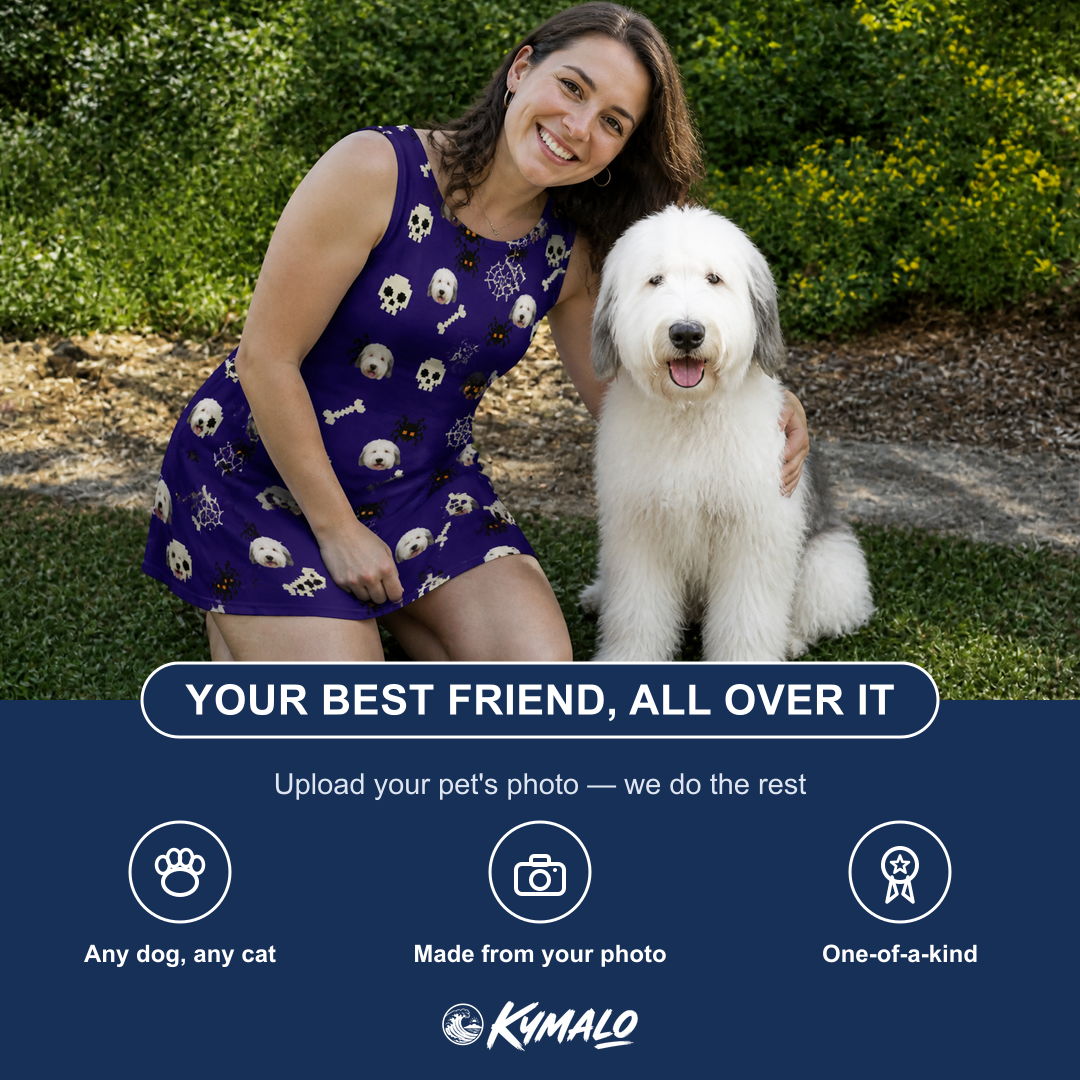 Friends in matching Women's Bone Appétit Custom Dog Face Tank Dress — a group gift photo
