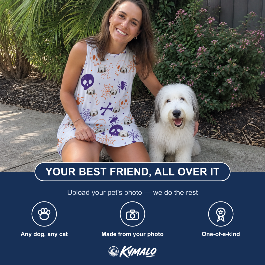 Friends in matching Women's Skull Shuffle Custom Dog Face Tank Dress — a group gift photo