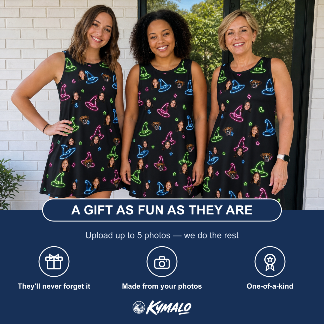 Friends in matching Women's Moonlit Millinery Custom Face Tank Dress — a group gift photo