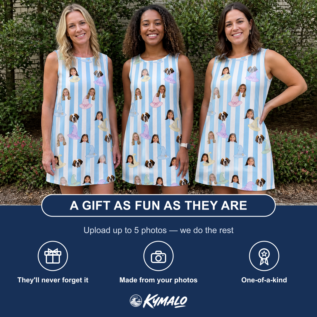 Friends in matching Women's Wicked Peaks Custom Face Tank Dress — a group gift photo