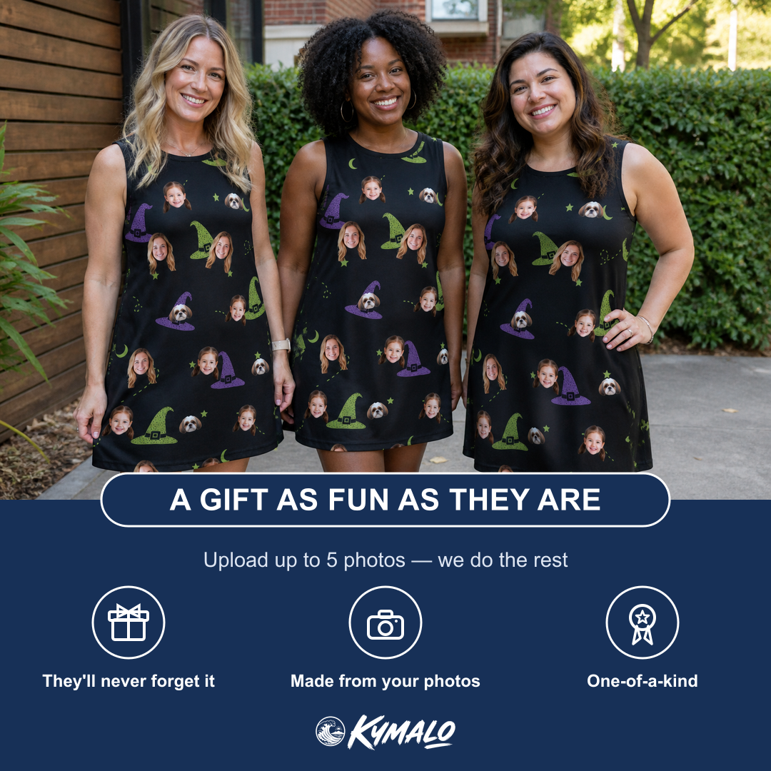 Friends in matching Women's Pointy Party Custom Face Tank Dress — a group gift photo