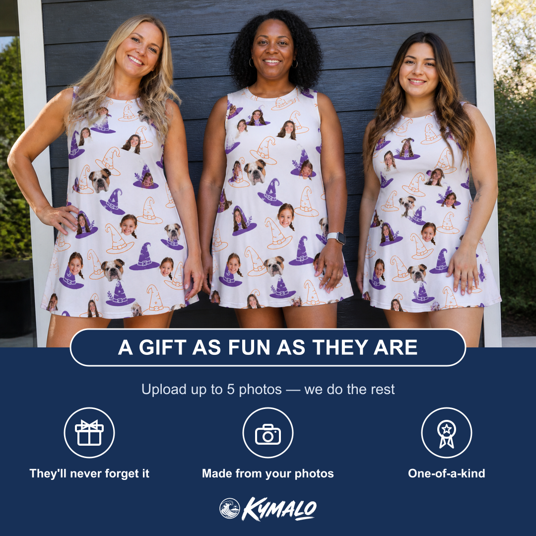 Friends in matching Women's Cauldron Crowns Custom Face Tank Dress — a group gift photo