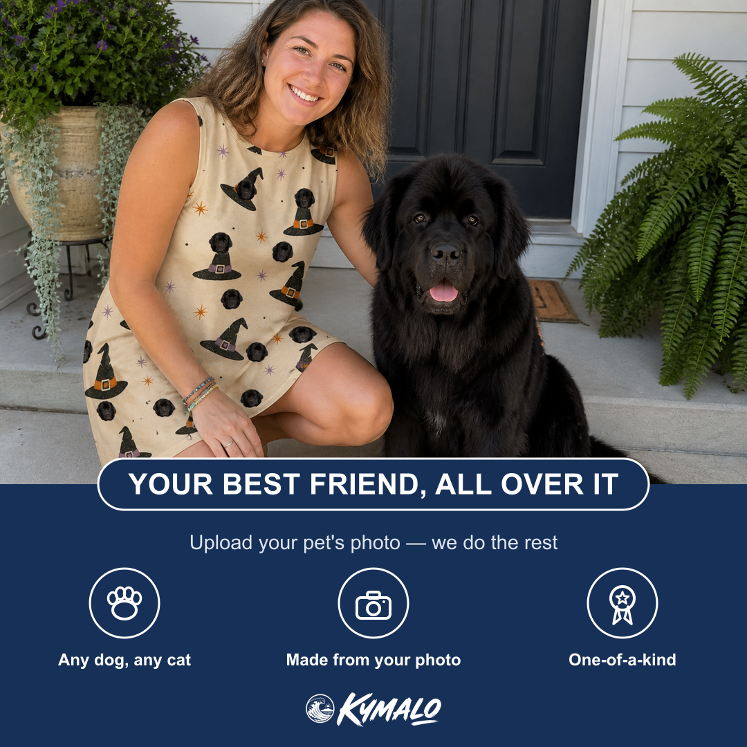 Friends in matching Women's Spellbound Spires Custom Dog Face Tank Dress — a group gift photo