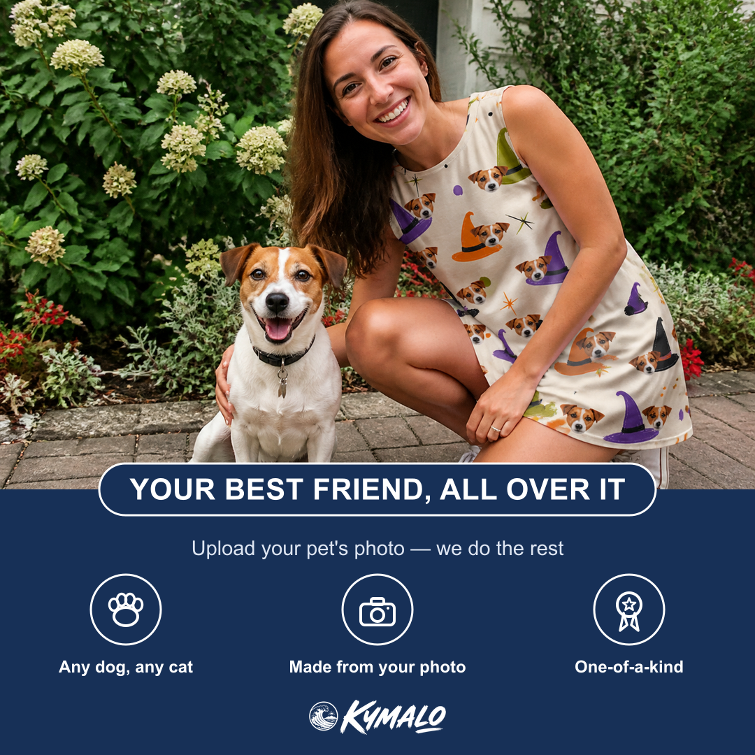 Friends in matching Women's Hexed Headwear Custom Dog Face Tank Dress — a group gift photo