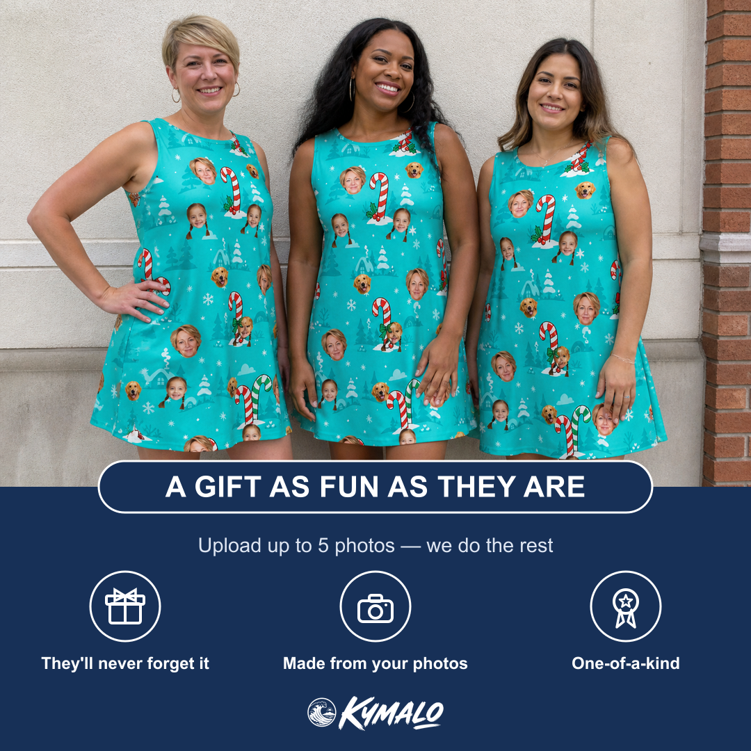 Friends in matching Women's Sugar Stripes Custom Face Tank Dress — a group gift photo