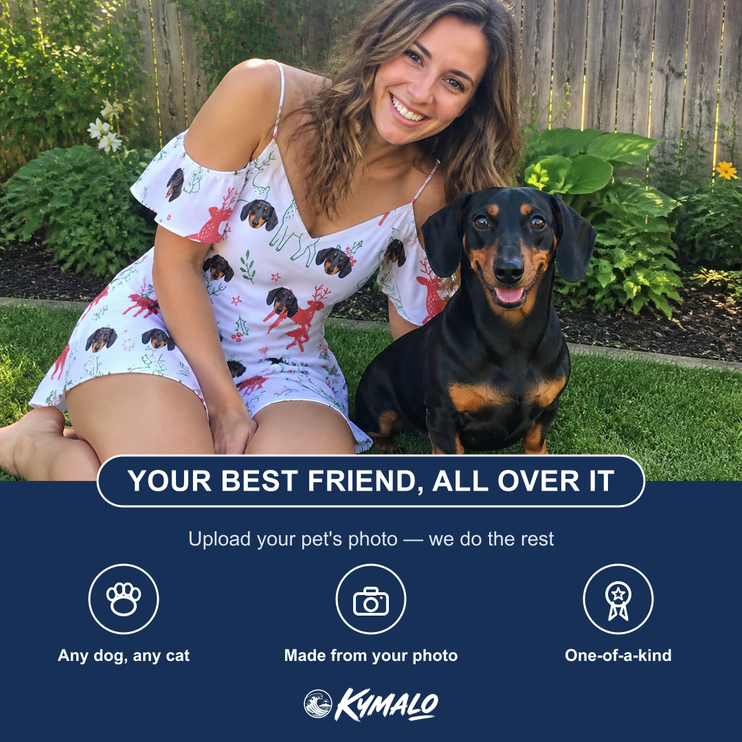 Friends in matching Women's Rudolph Ruckus Custom Dog Face Off-Shoulder Dress — a group gift photo