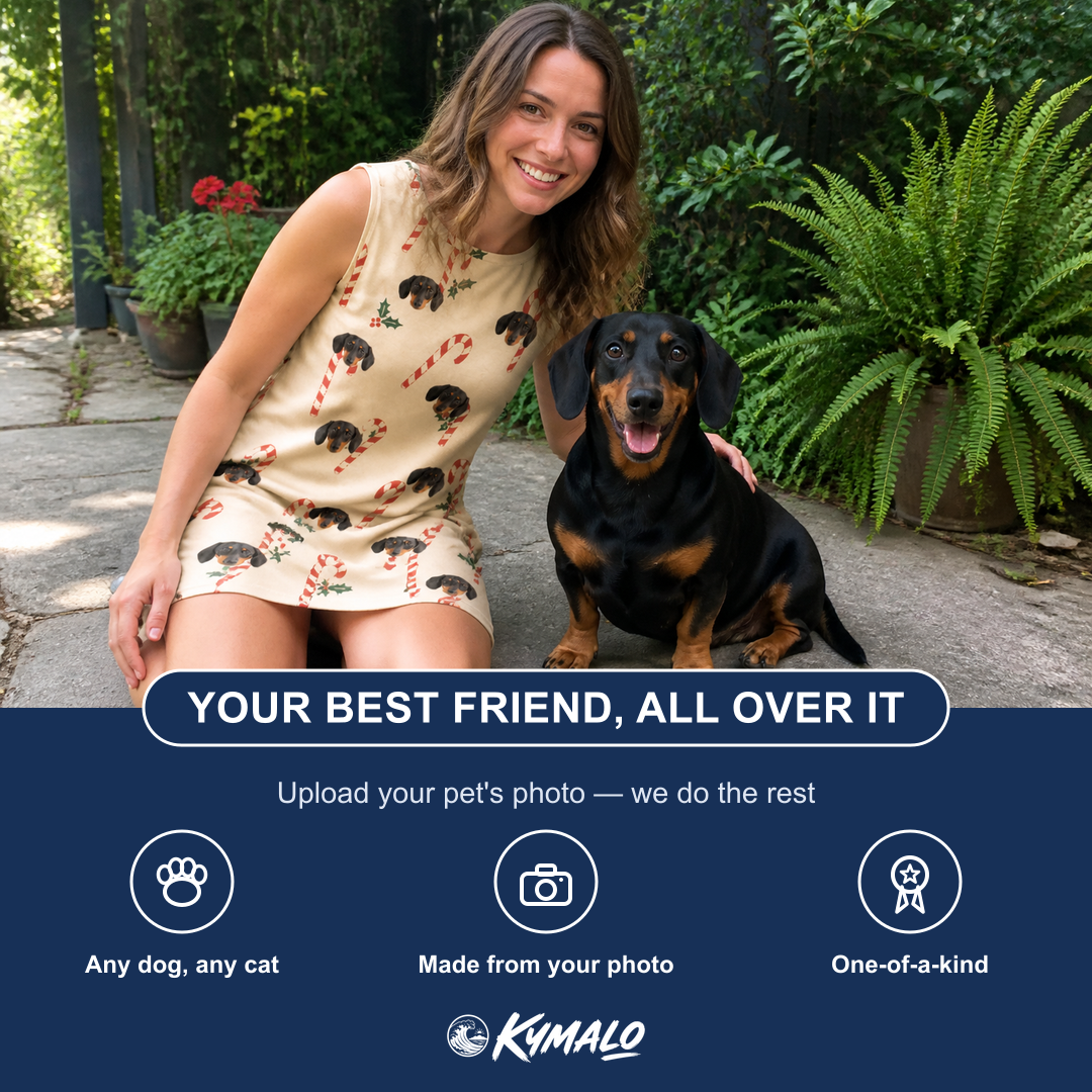 Friends in matching Women's Minty Mistletoe Custom Dog Face Tank Dress — a group gift photo