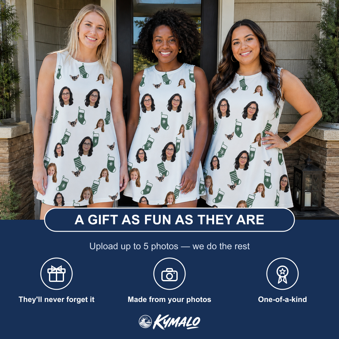 Friends in matching Women's Gifts Afoot Custom Face Tank Dress — a group gift photo