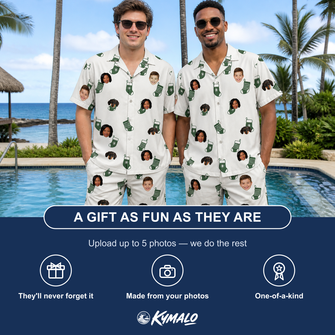 Friends in matching Men's Gifts Afoot Custom Face Shirt & Shorts Set — a group gift photo