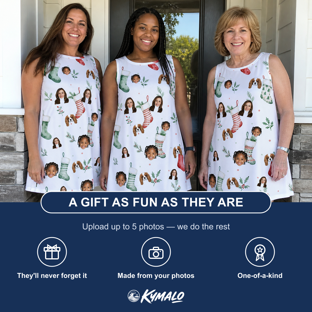 Friends in matching Women's Hearth Hangers Custom Face Tank Dress — a group gift photo