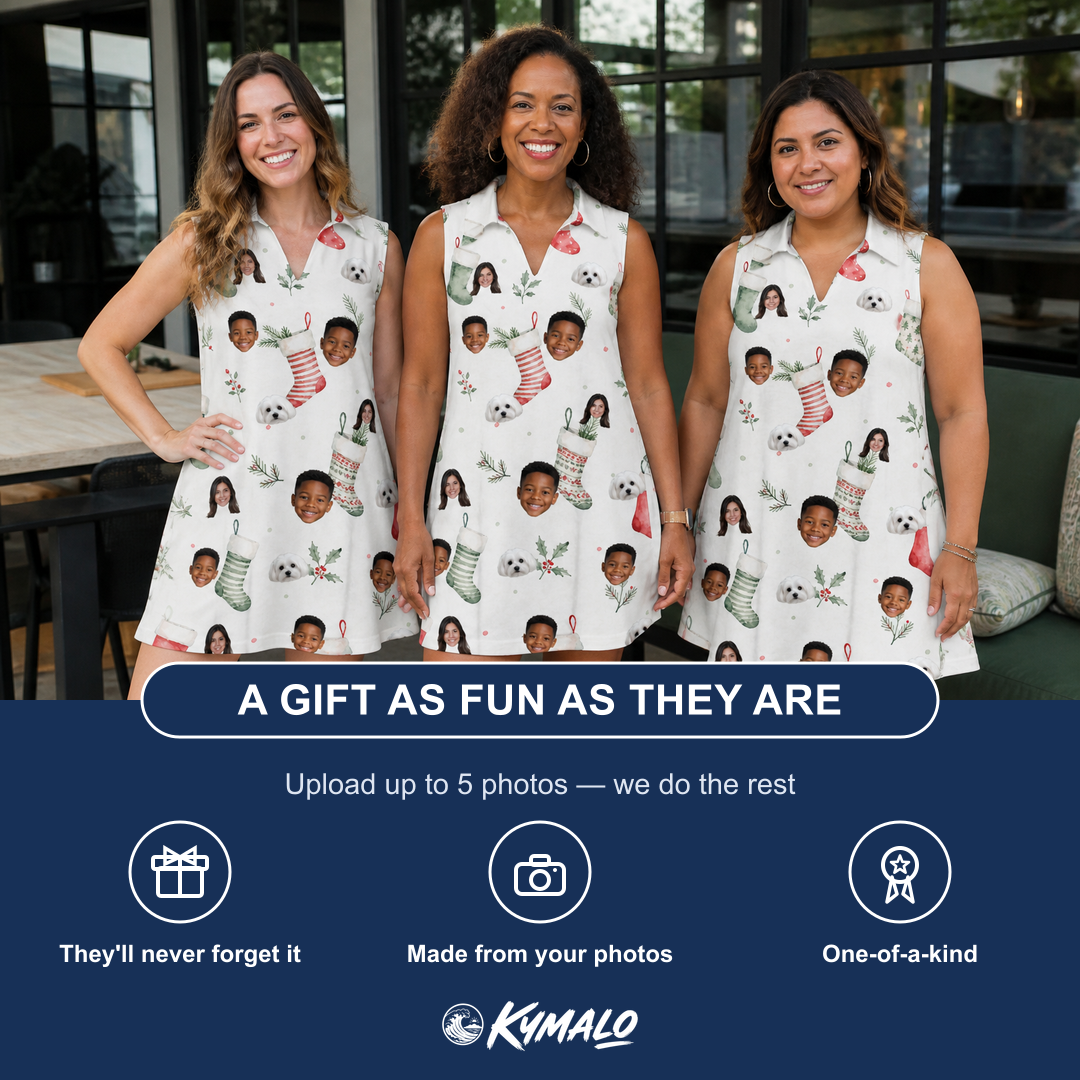 Friends in matching Women's Hearth Hangers Custom Face V-Neck Dress — a group gift photo