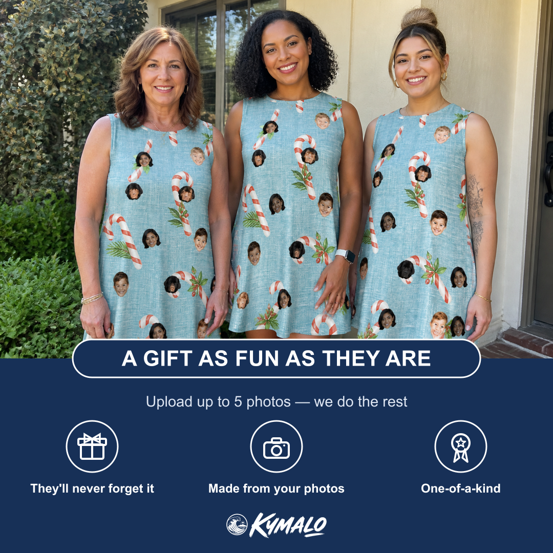 Friends in matching Women's Cane Carousel Custom Face Tank Dress — a group gift photo