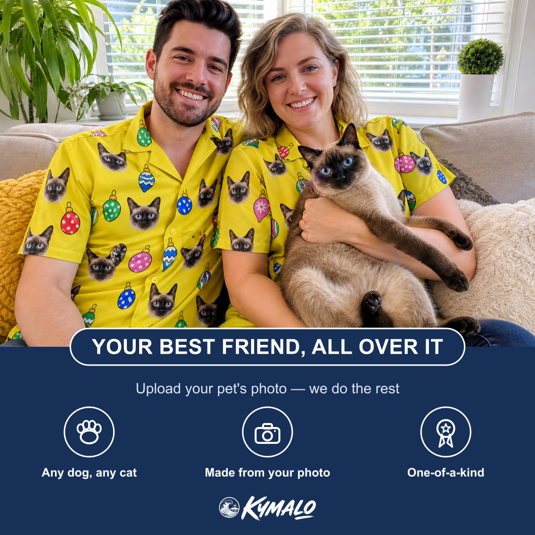 Friends in matching Women's Tree Trinkets Custom Cat Face Hawaiian Shirt — a group gift photo