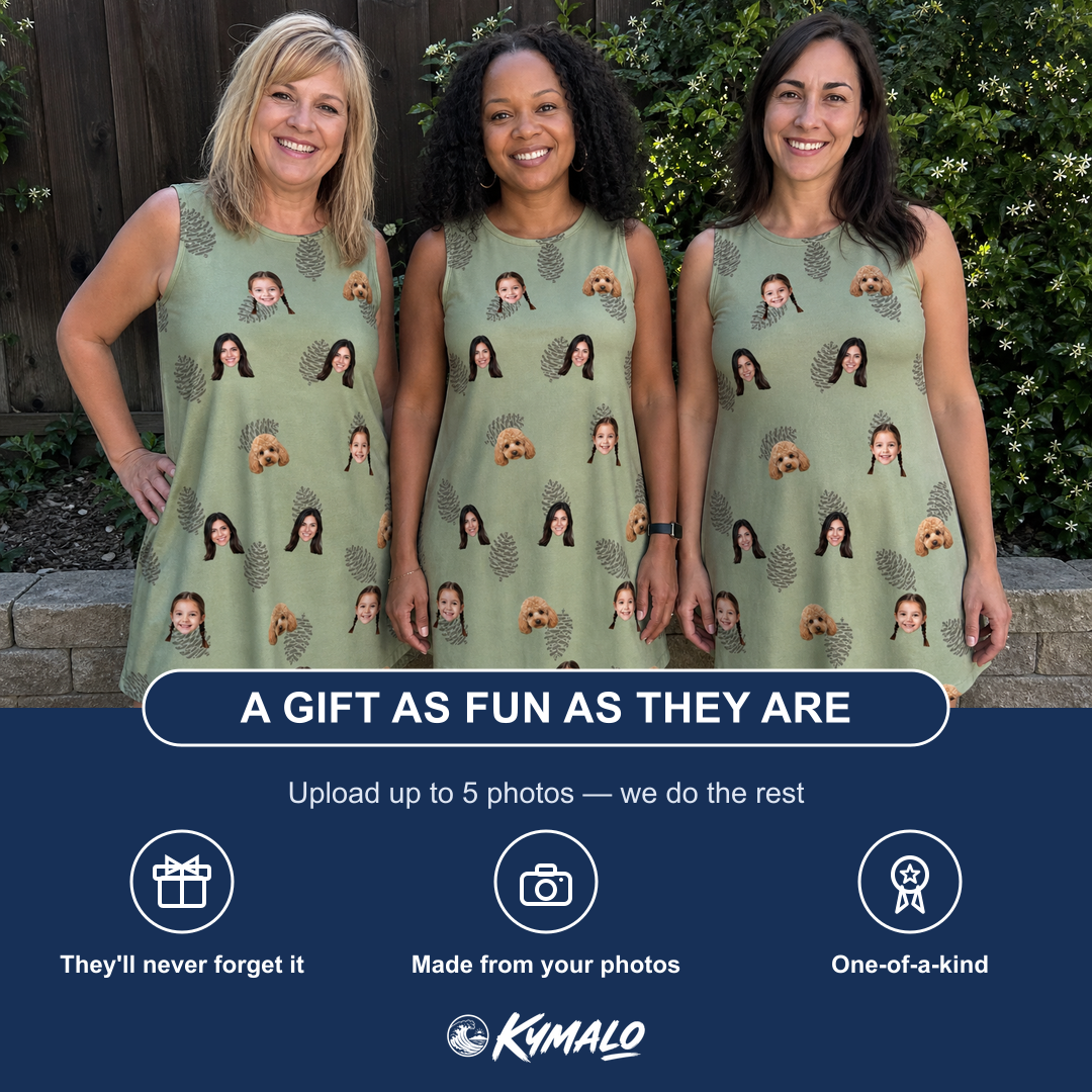 Friends in matching Women's Cone Carolers Custom Face Tank Dress — a group gift photo