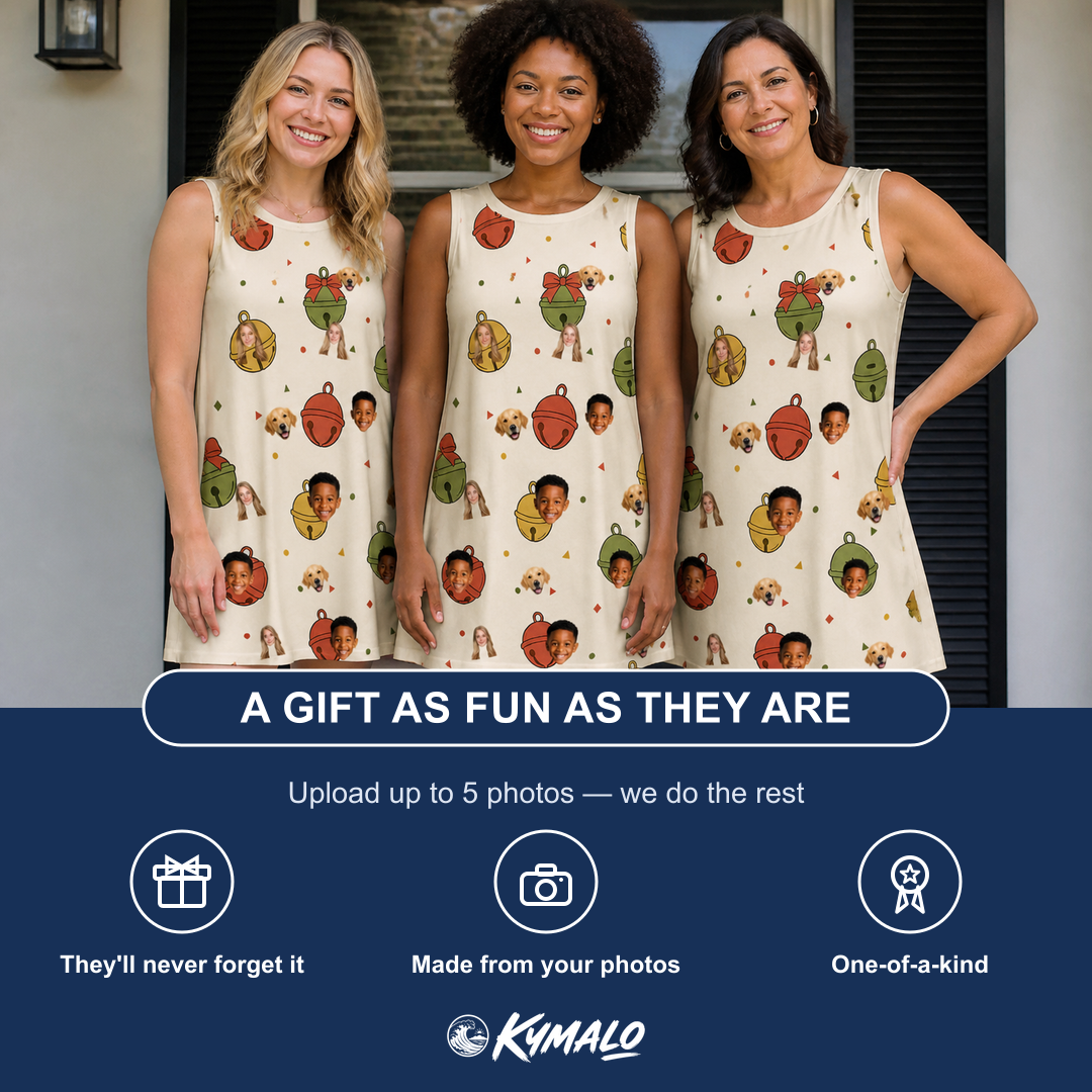 Friends in matching Women's Chime Charms Custom Face Tank Dress — a group gift photo