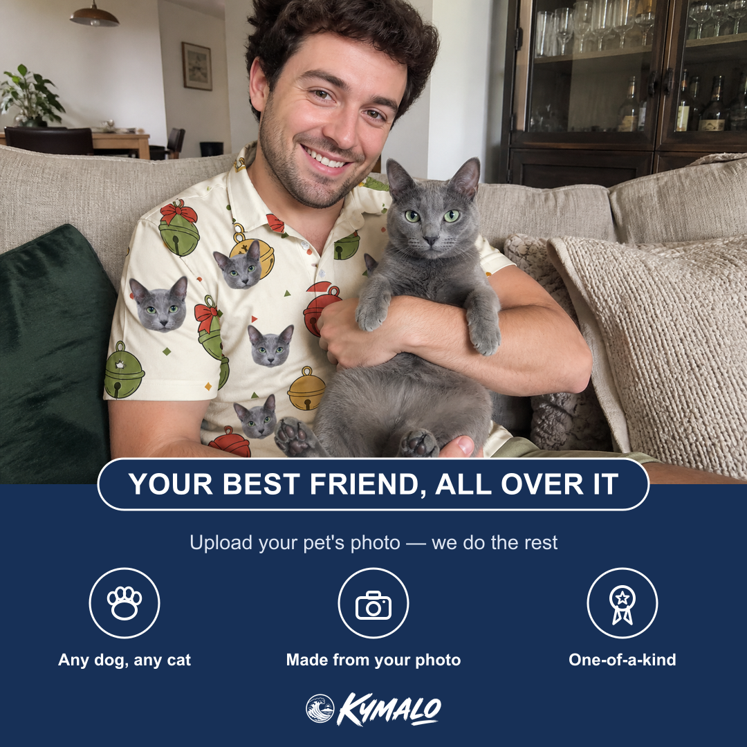 Friends in matching Men's Chime Charms Custom Cat Face Polo Shirt — a group gift photo