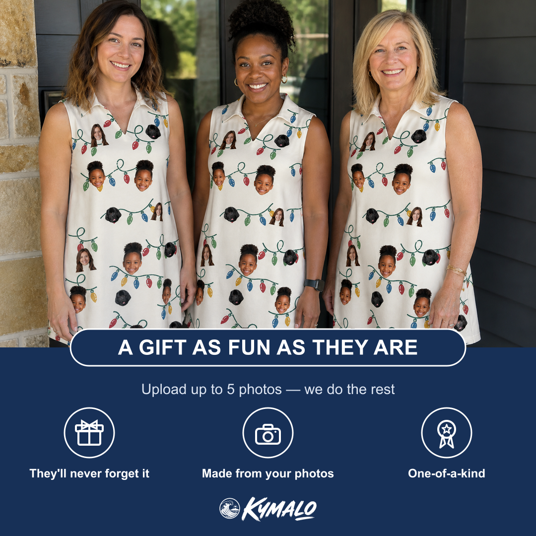 Friends in matching Women's Twinkle Tangled Custom Face V-Neck Dress — a group gift photo
