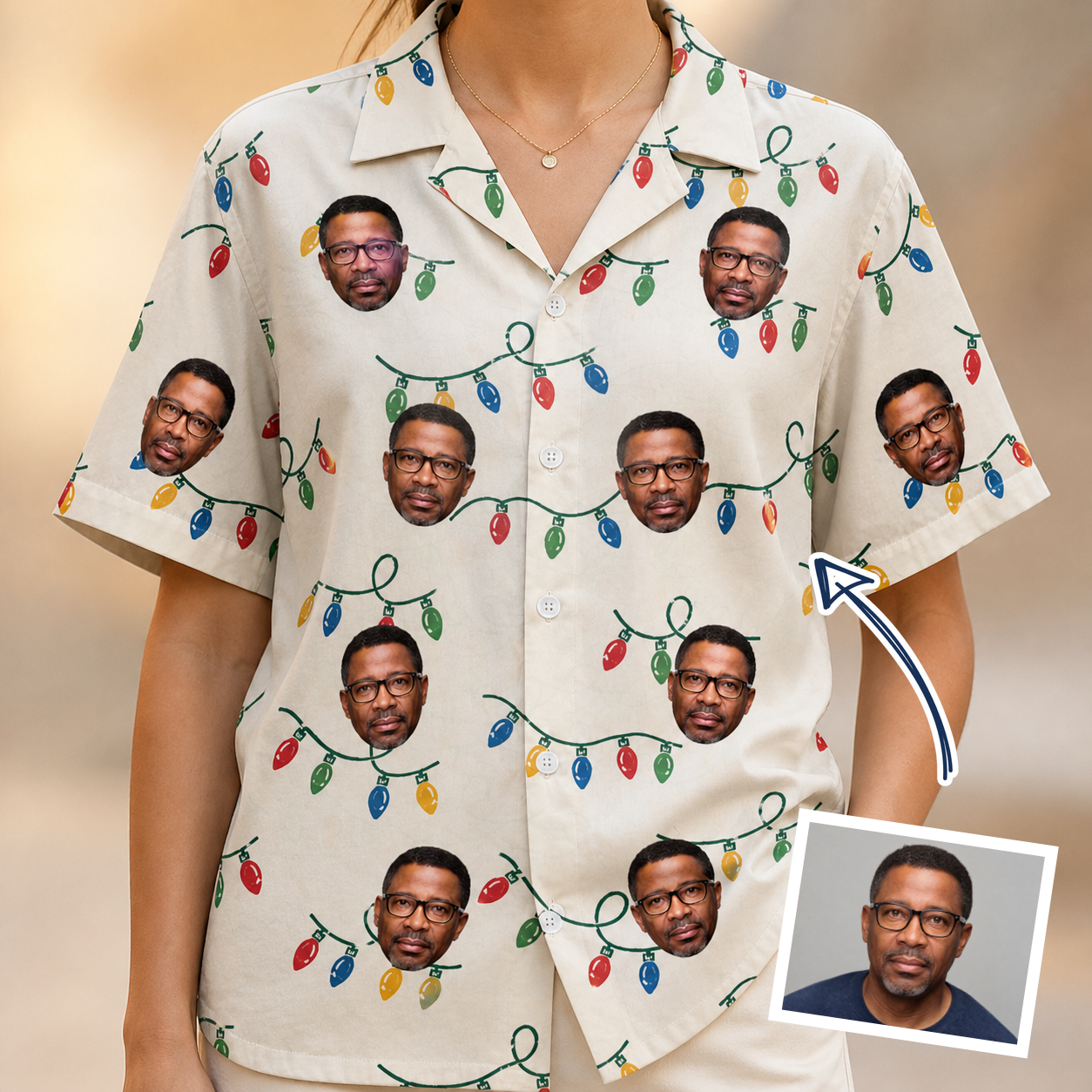 Woman wearing Women's Twinkle Tangled Custom Face Hawaiian Shirt — custom faces printed all-over