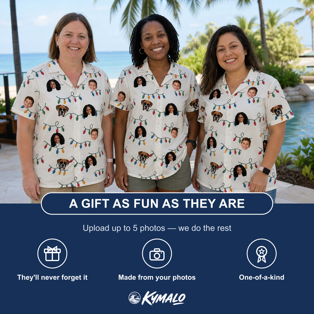 Friends in matching Women's Twinkle Tangled Custom Face Hawaiian Shirt — a group gift photo
