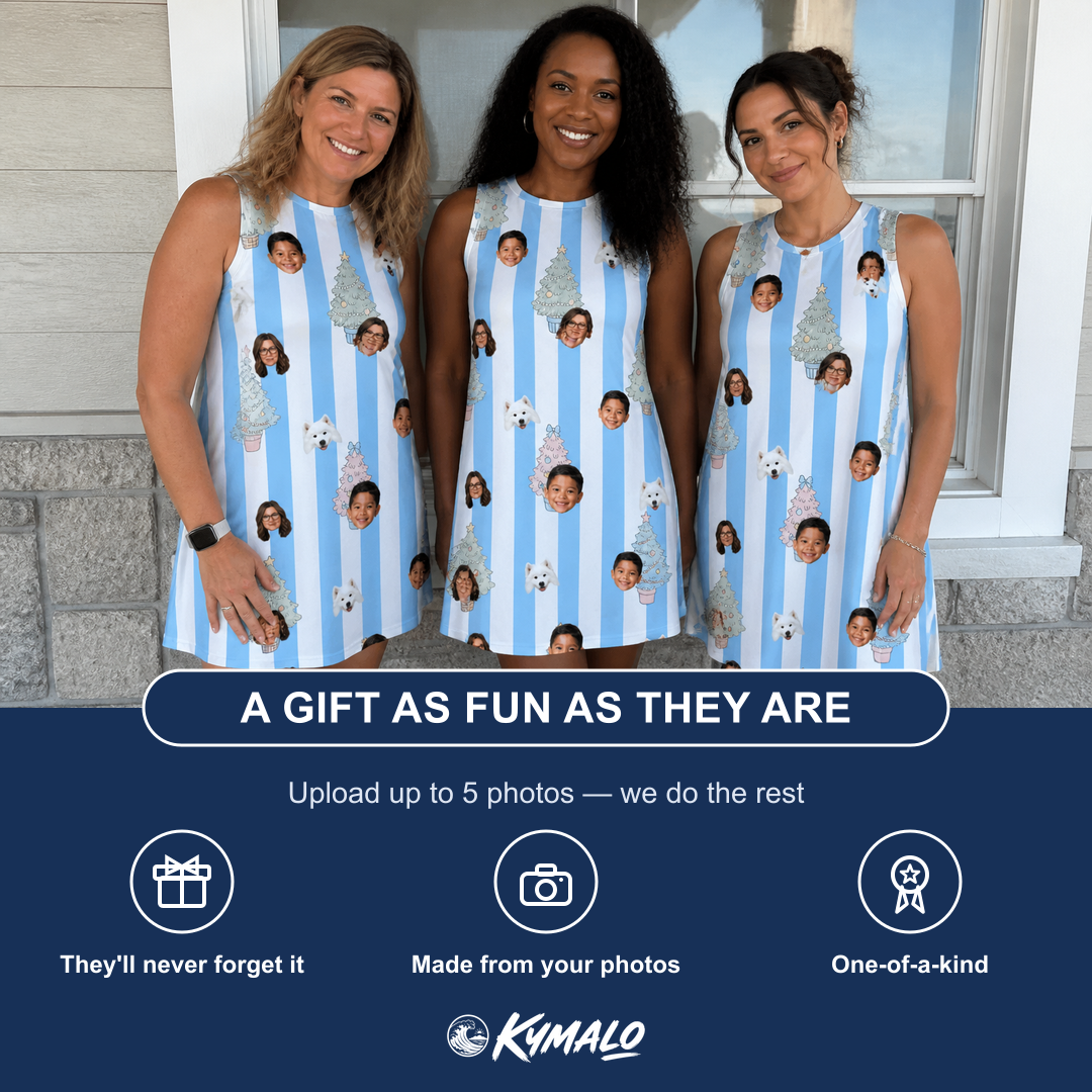 Friends in matching Women's Bauble Ballet Custom Face Tank Dress — a group gift photo