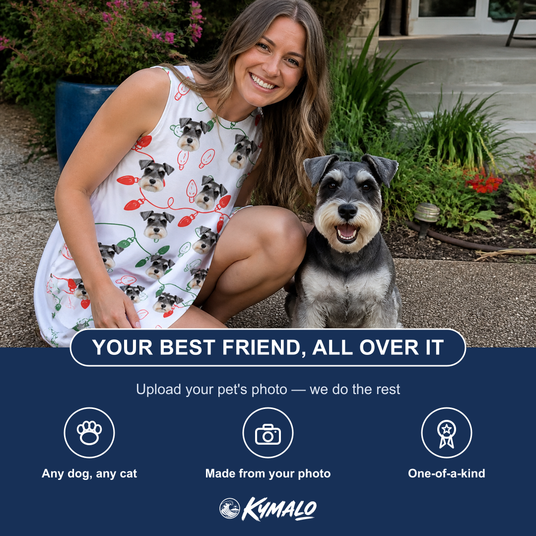 Friends in matching Women's Merry Circuits Custom Dog Face Tank Dress — a group gift photo