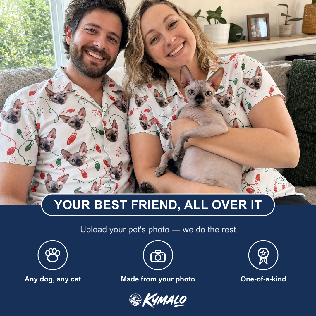 Friends in matching Women's Merry Circuits Custom Cat Face Hawaiian Shirt — a group gift photo