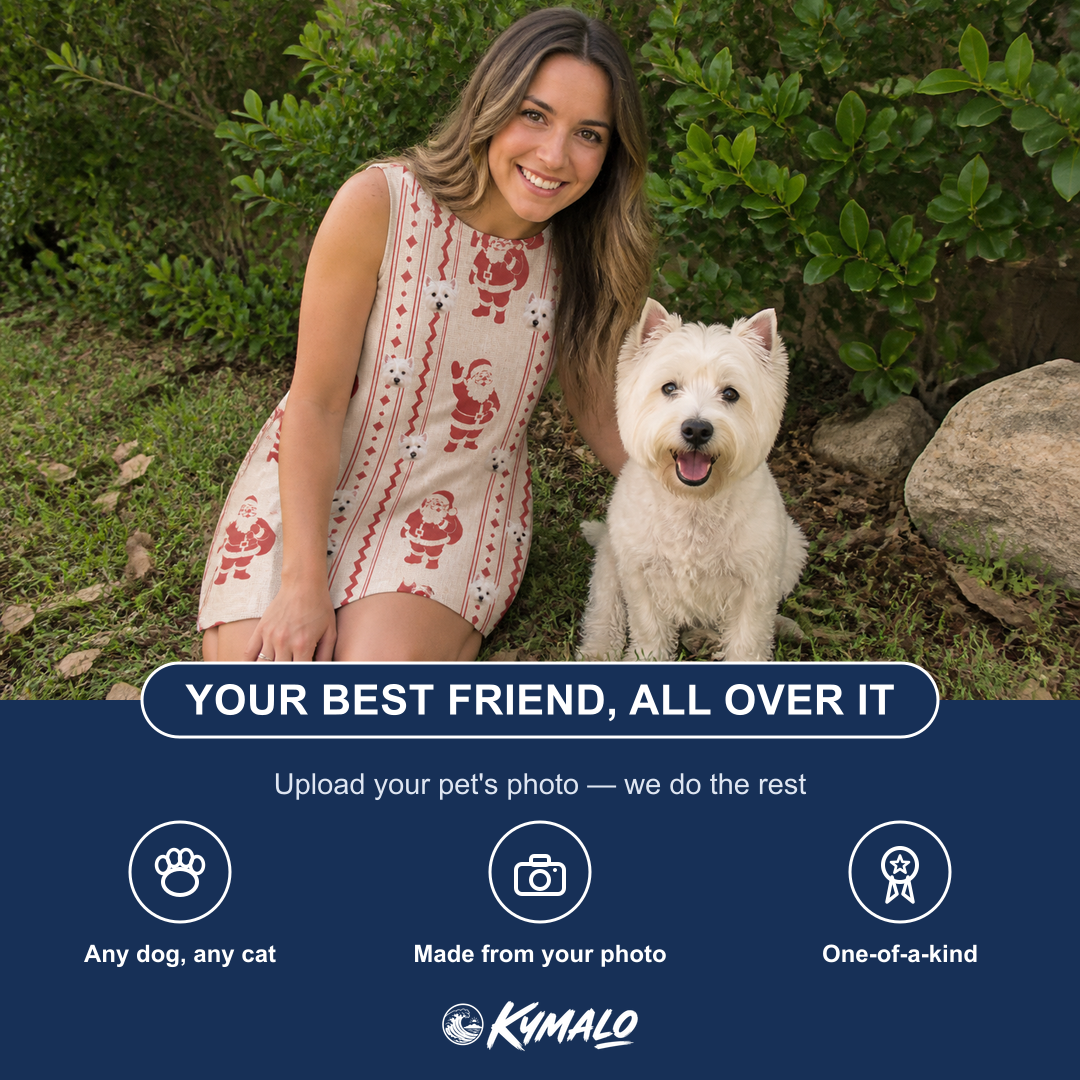 Friends in matching Women's Jolly Jingle Custom Dog Face Tank Dress — a group gift photo