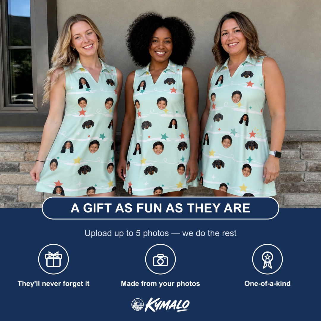 Friends in matching Women's Birthday Bling Custom Face V-Neck Dress — a group gift photo