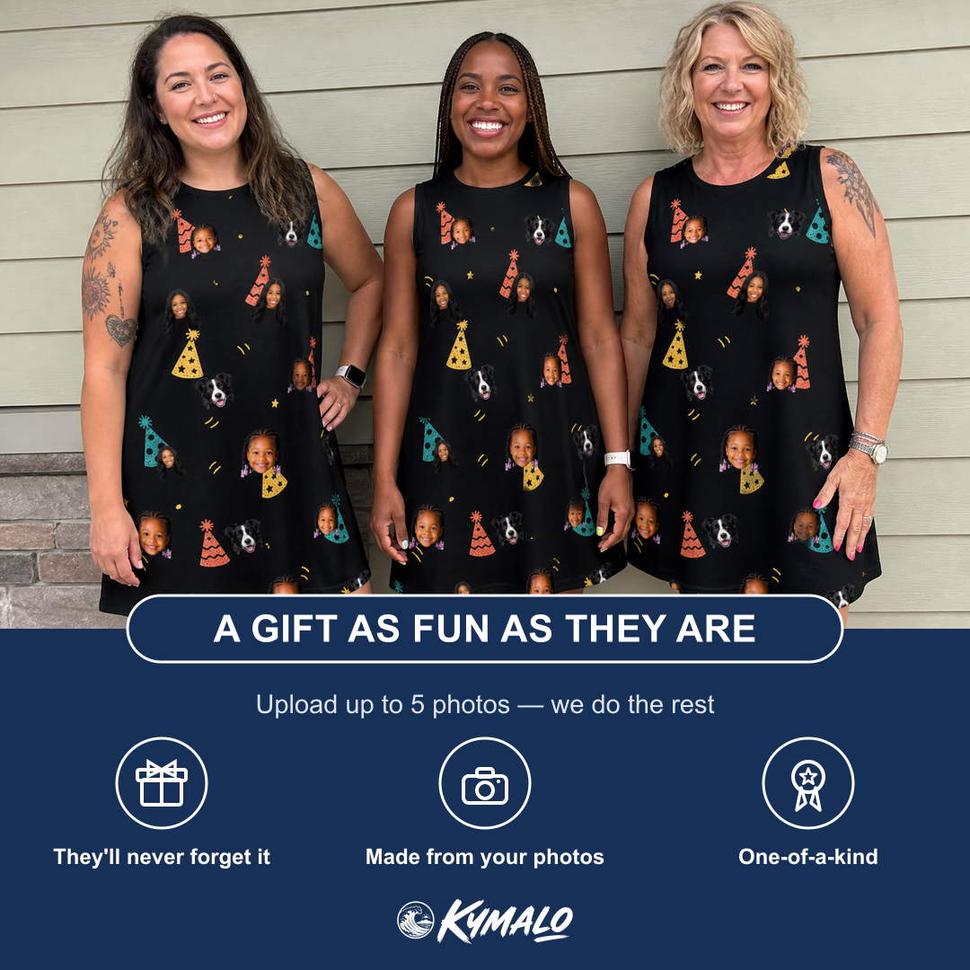 Friends in matching Women's Hooray Hats Custom Face Tank Dress — a group gift photo