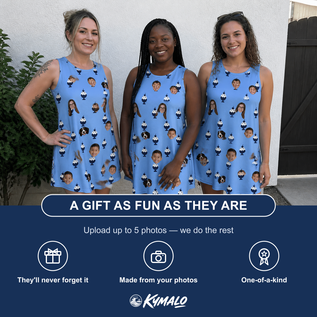 Friends in matching Women's Sprinkle Scoops Custom Face Tank Dress — a group gift photo