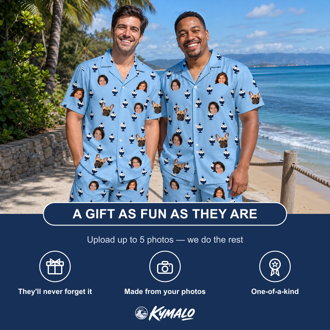 Friends in matching Men's Sprinkle Scoops Custom Face Shirt & Shorts Set — a group gift photo