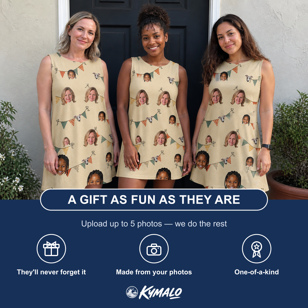 Friends in matching Women's Candle Confetti Custom Face Tank Dress — a group gift photo
