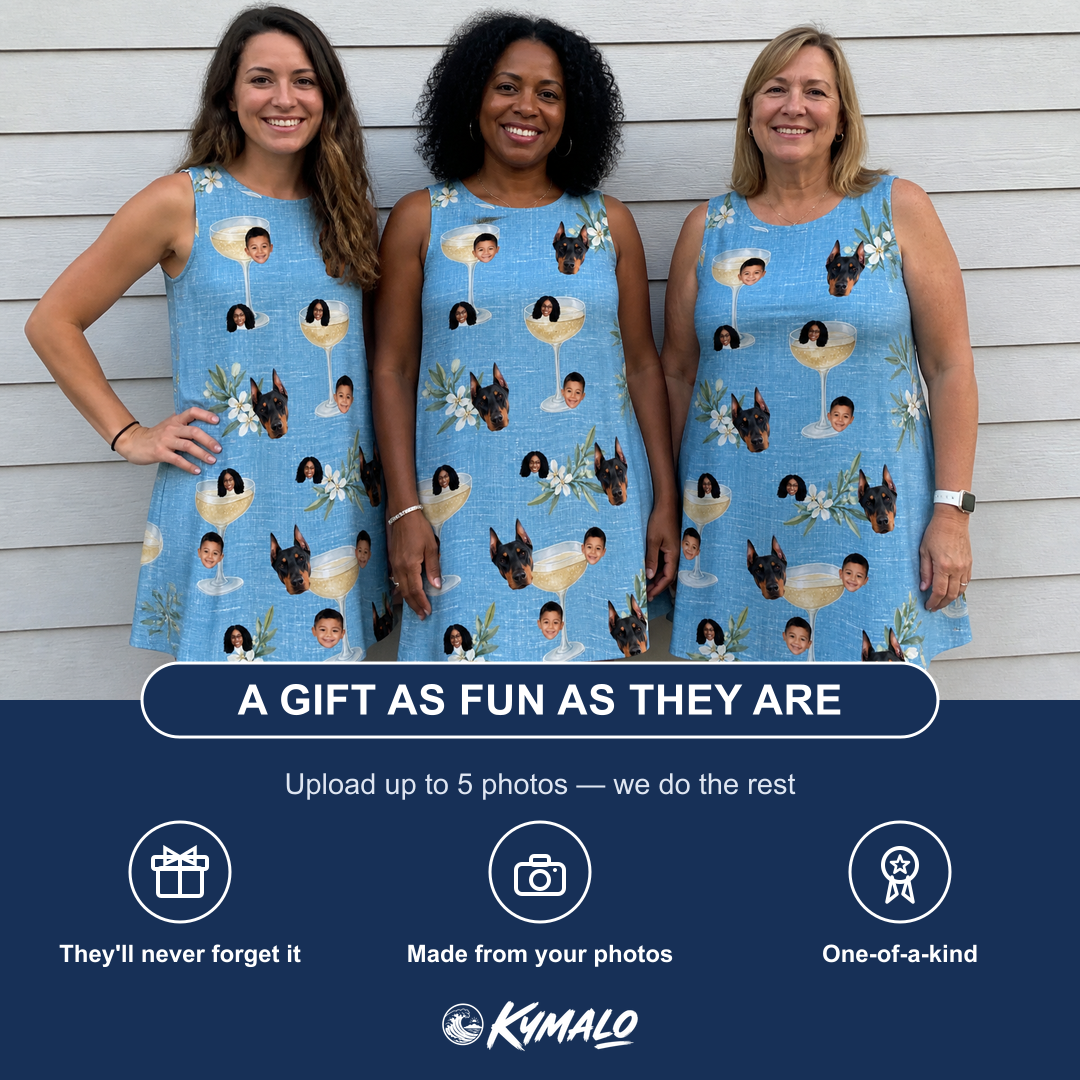 Friends in matching Women's Coupe Coup Custom Face Tank Dress — a group gift photo
