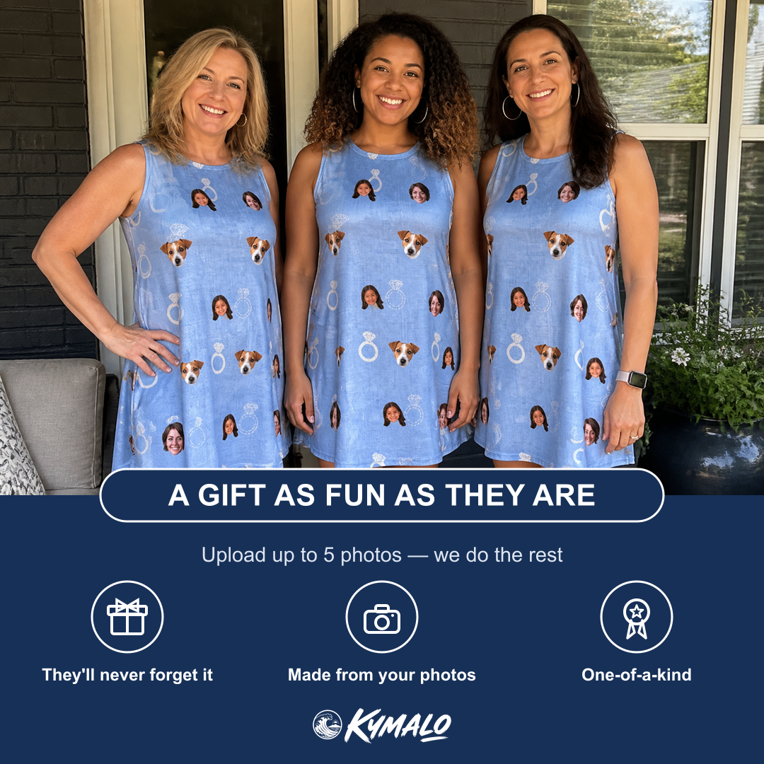 Friends in matching Women's Carat Chaos Custom Face Tank Dress — a group gift photo