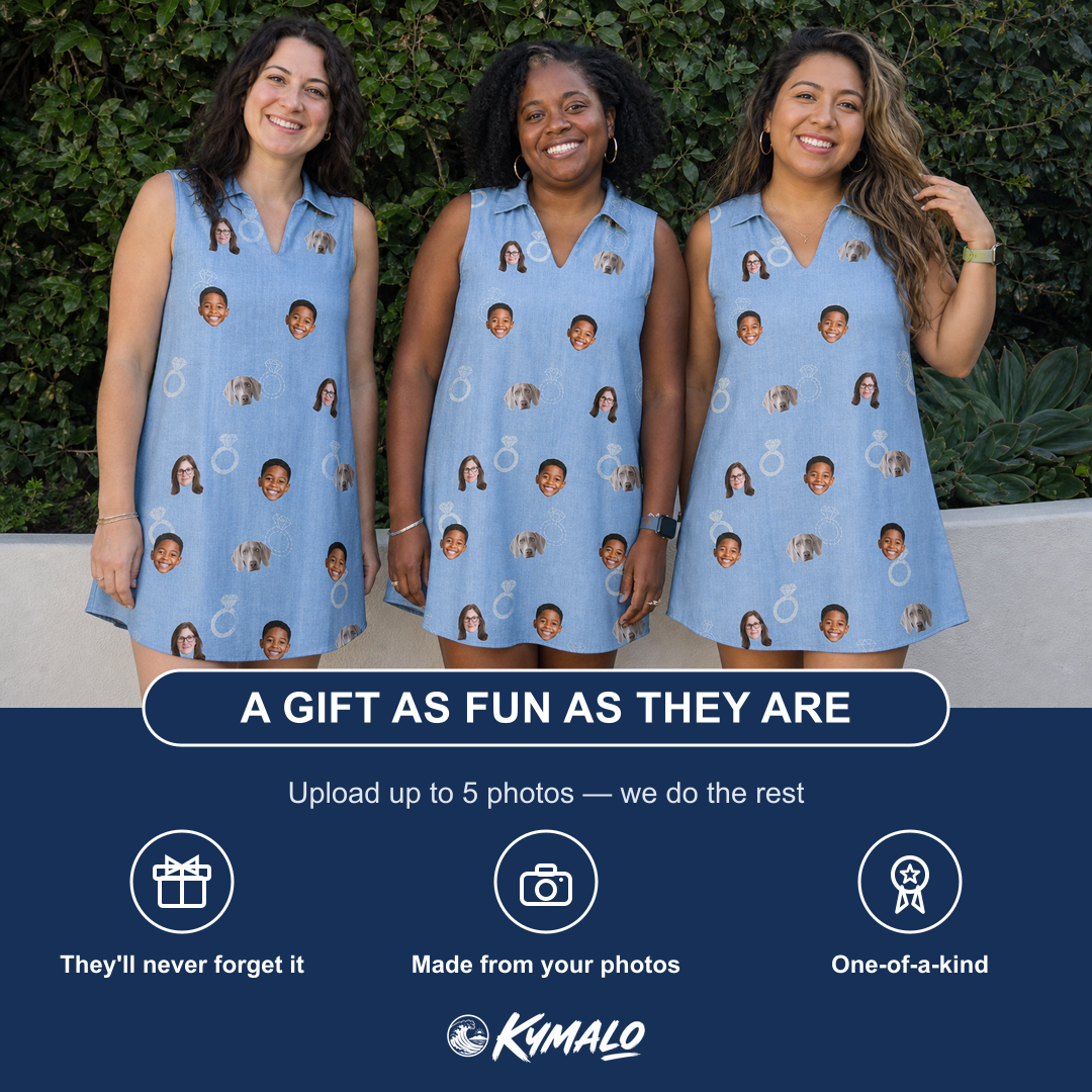 Friends in matching Women's Carat Chaos Custom Face V-Neck Dress — a group gift photo