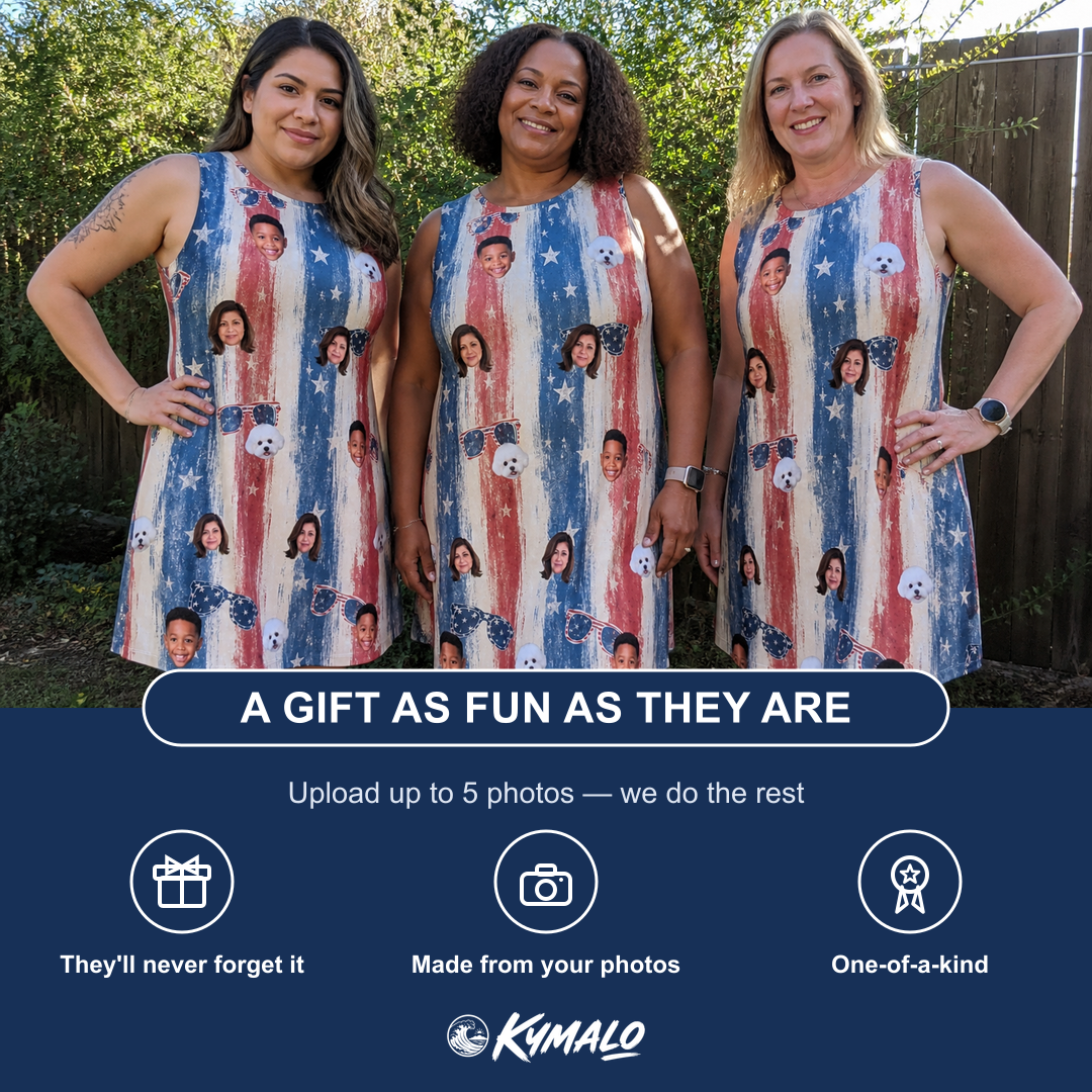 Friends in matching Women's Glam Goggles Custom Face Tank Dress — a group gift photo