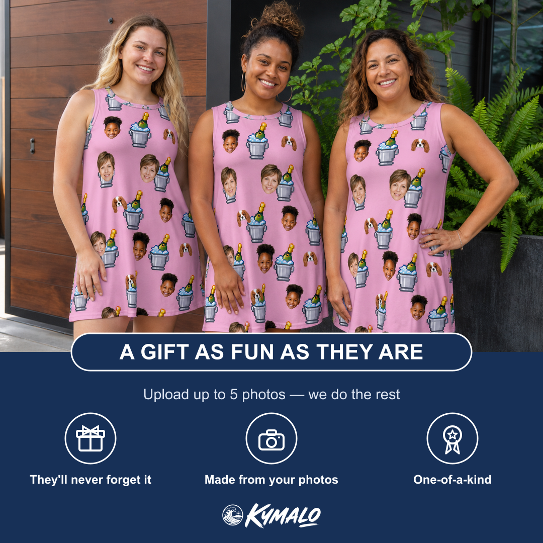 Friends in matching Women's Last Toast Custom Face Tank Dress — a group gift photo