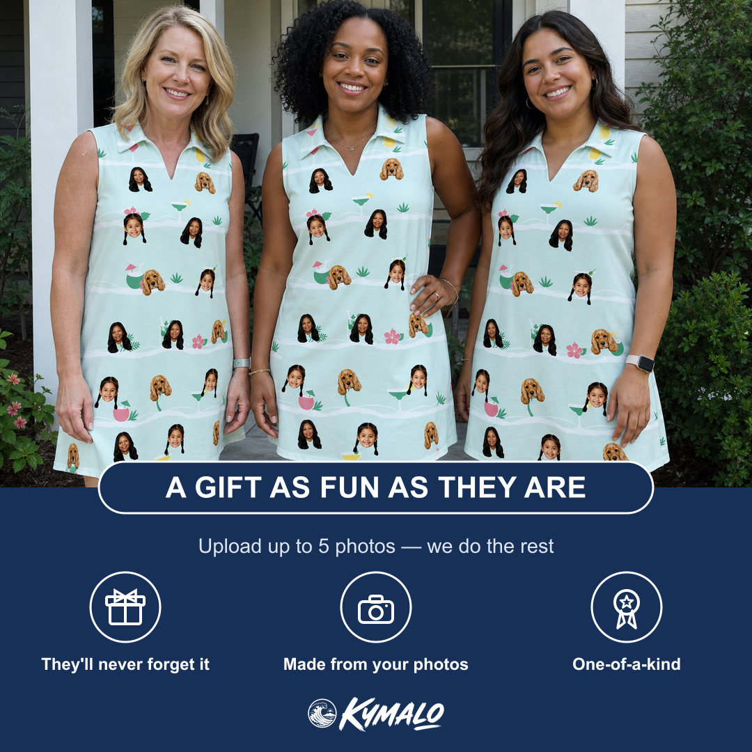 Friends in matching Women's Margarita Mayhem Custom Face V-Neck Dress — a group gift photo