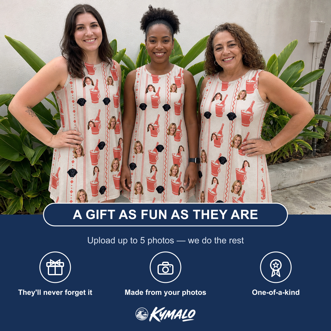 Friends in matching Women's Bubbly Buckets Custom Face Tank Dress — a group gift photo
